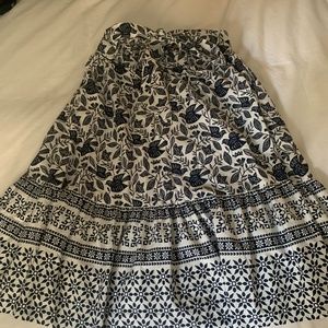 Navy and white printed skirt with sash